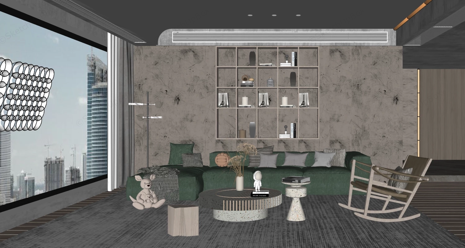 Green And Grey Living Room Idea sketchup model preview - SketchupBox