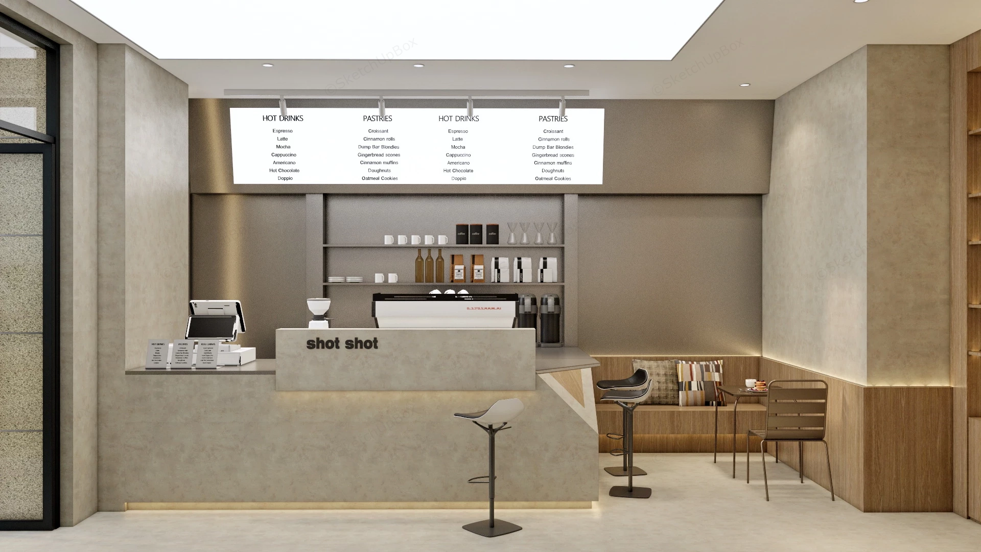Tiny Cafe Interior Design sketchup model preview - SketchupBox
