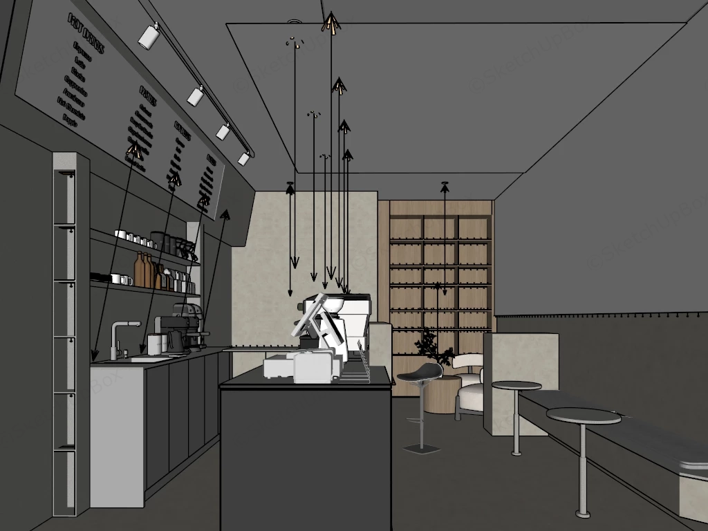 Tiny Cafe Interior Design sketchup model preview - SketchupBox