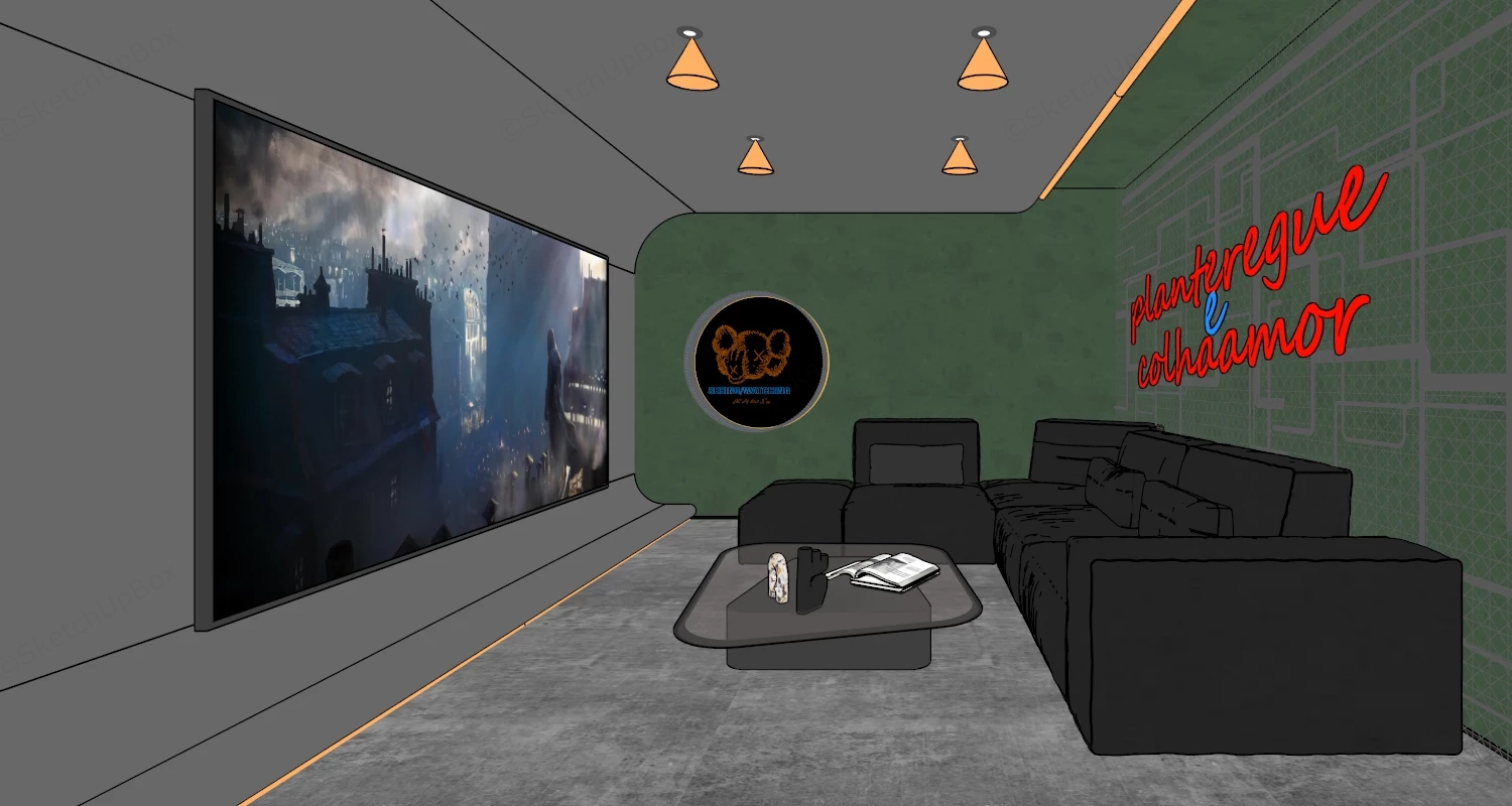 Industrial Style Home Theater sketchup model preview - SketchupBox