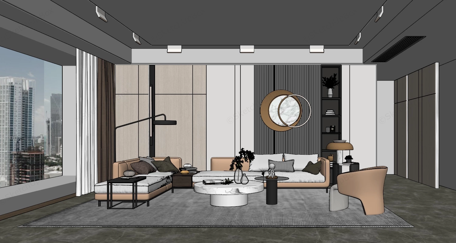 Modern Condo Living Room sketchup model preview - SketchupBox