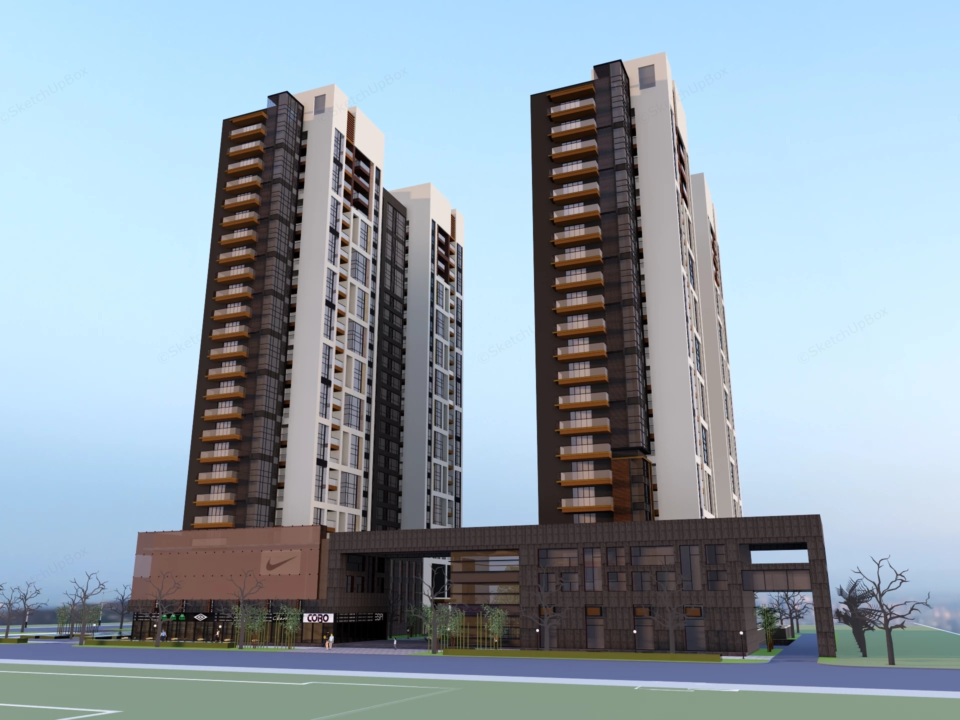 Modern Condo Residential Community sketchup model preview - SketchupBox