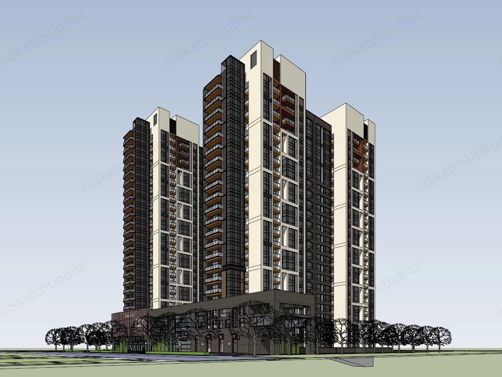 Modern Condo Residential Community sketchup model preview - SketchupBox