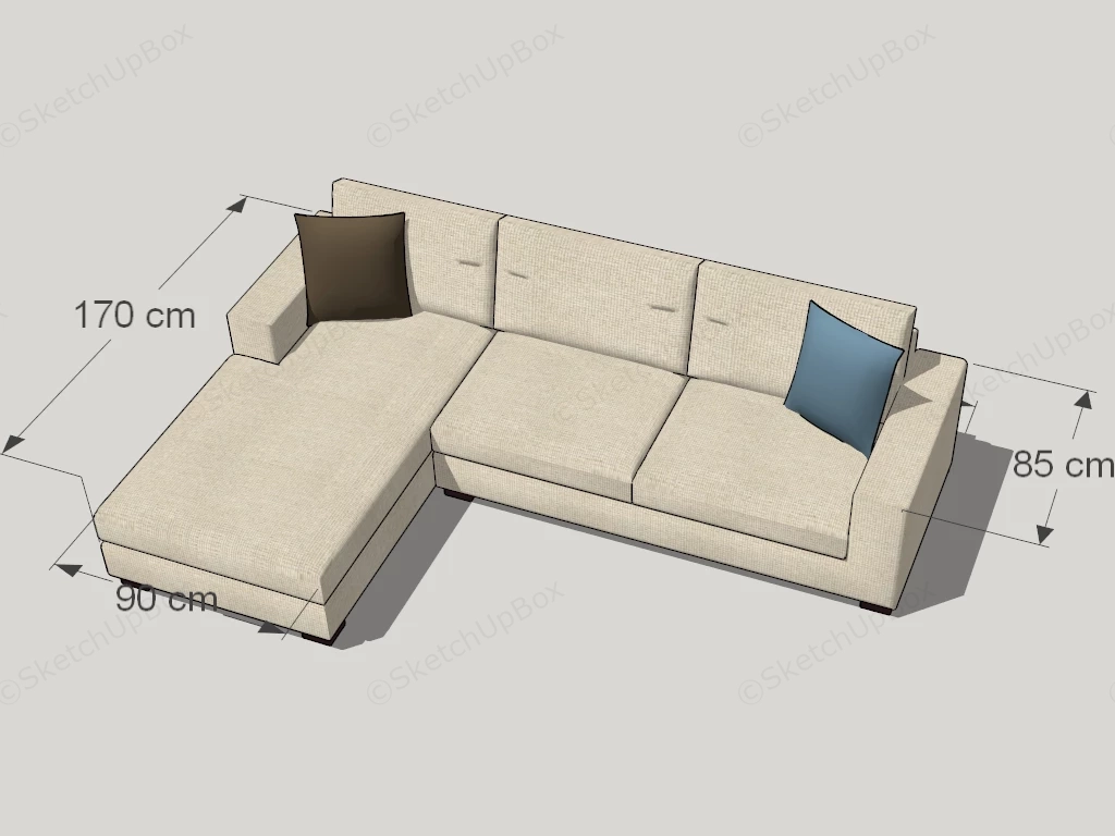 Beige Sectional Sofa With Chaise sketchup model preview - SketchupBox