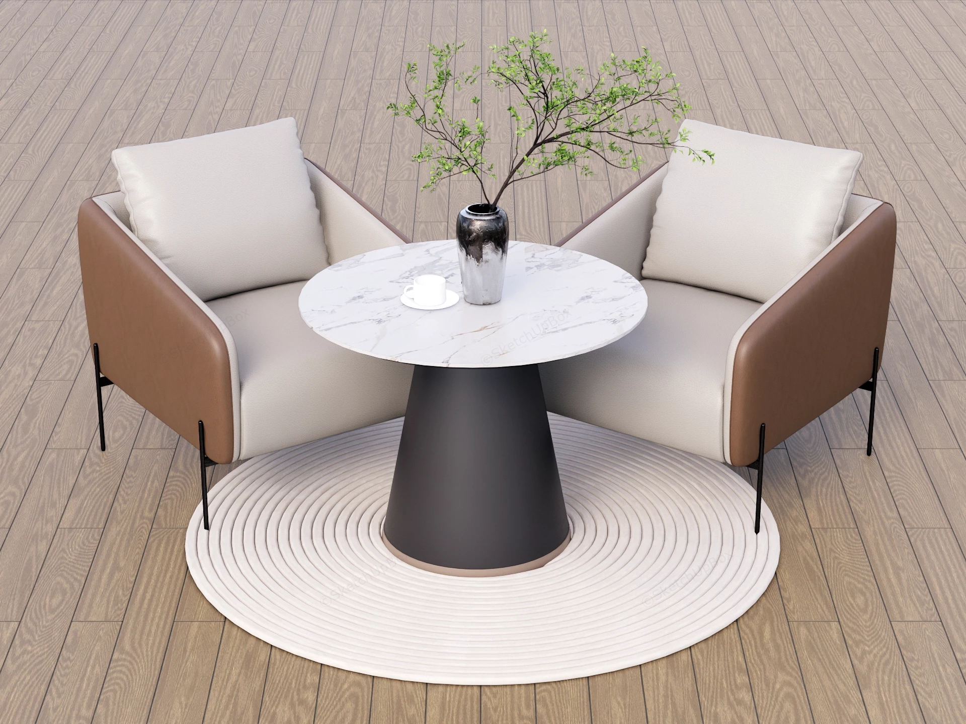 Accent Chairs And Table Set sketchup model preview - SketchupBox