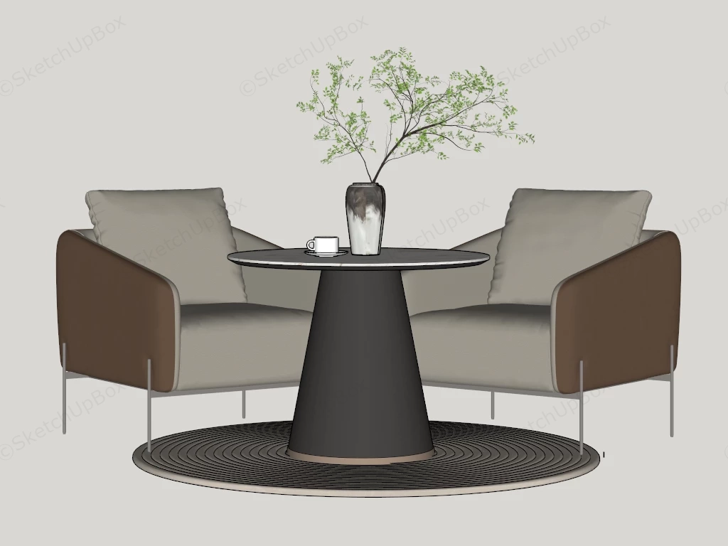 Accent Chairs And Table Set sketchup model preview - SketchupBox
