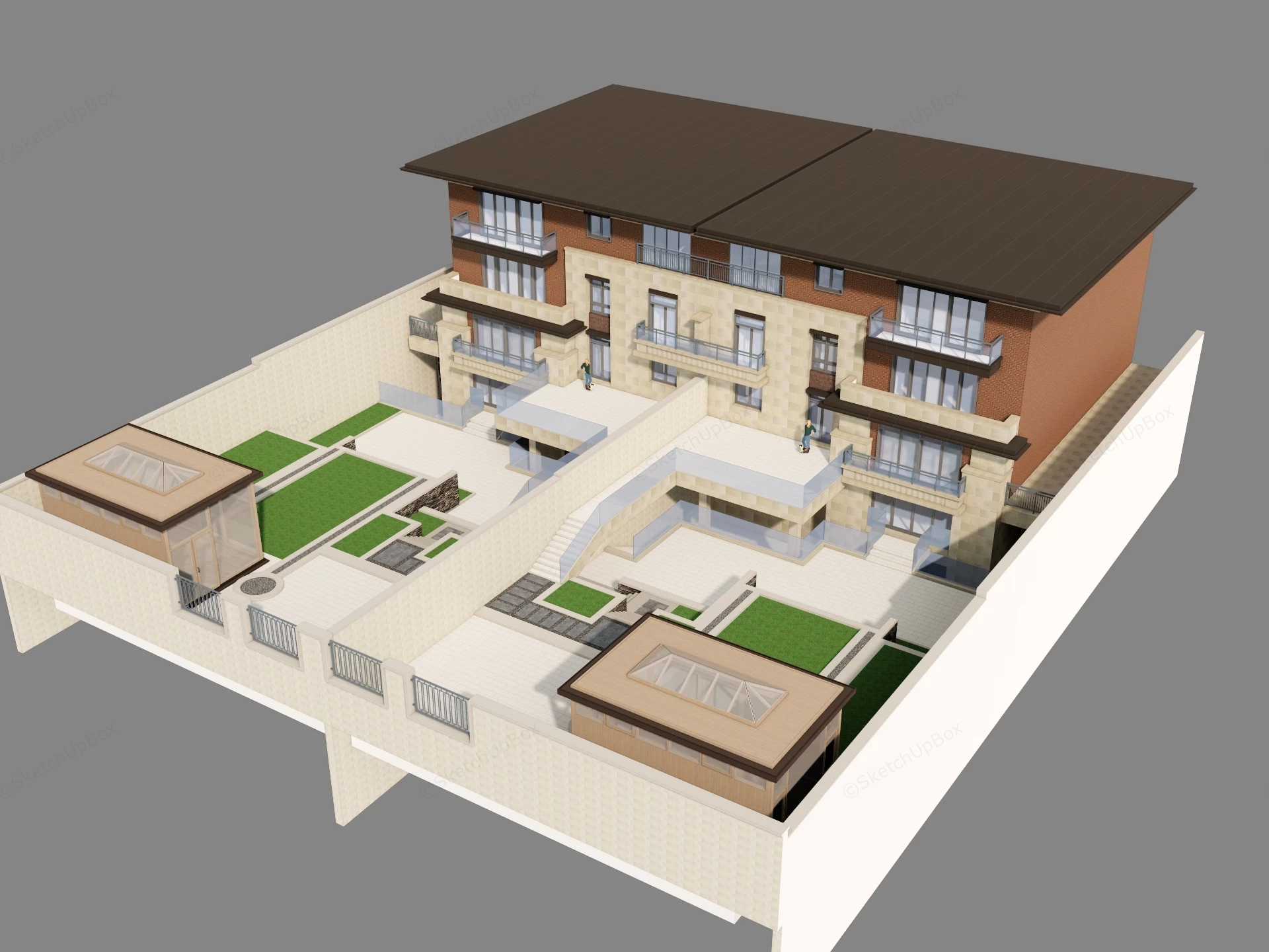 Modern Duplex House Plan sketchup model preview - SketchupBox