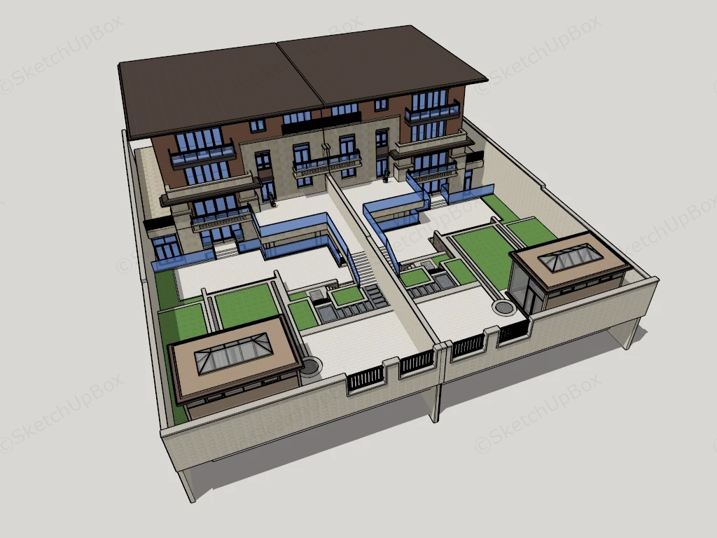 Modern Duplex House Plan sketchup model preview - SketchupBox