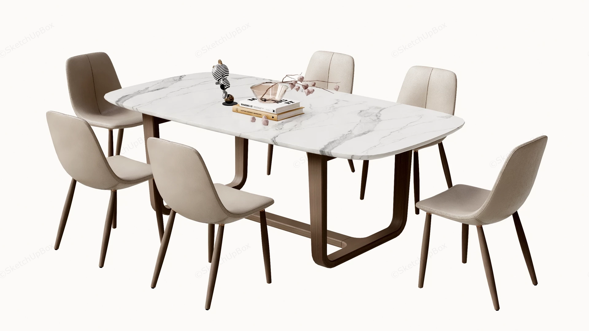 White Marble 7 Piece Dining Set sketchup model preview - SketchupBox