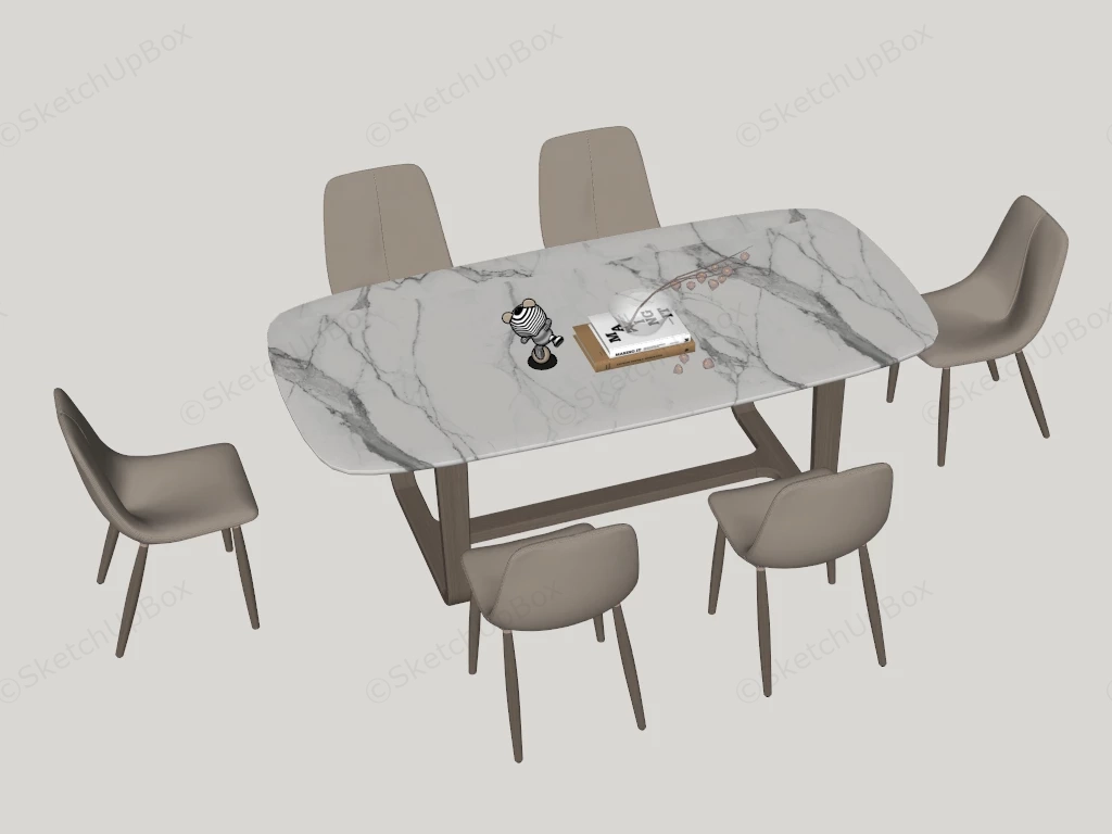 White Marble 7 Piece Dining Set sketchup model preview - SketchupBox