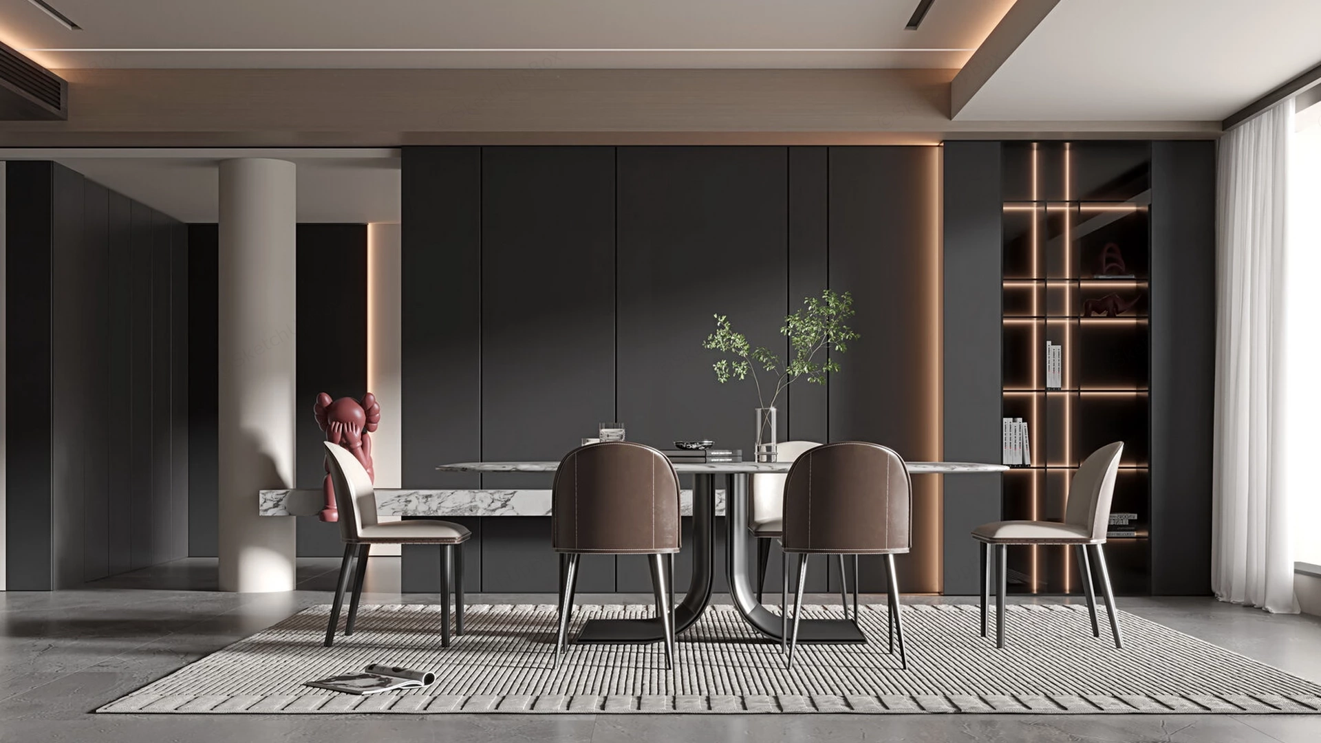 Dark Modern Dining Room sketchup model preview - SketchupBox