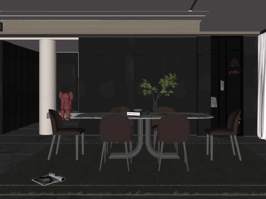 Dark Modern Dining Room sketchup model preview - SketchupBox
