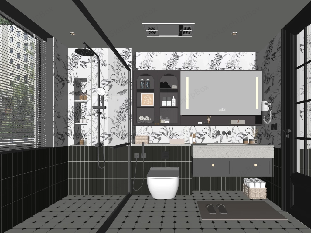 French Vintage Style Bathroom sketchup model preview - SketchupBox