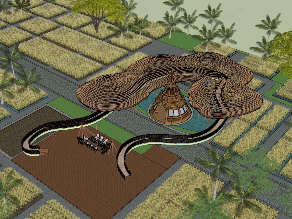 Elevated Wooden Walkway sketchup model preview - SketchupBox