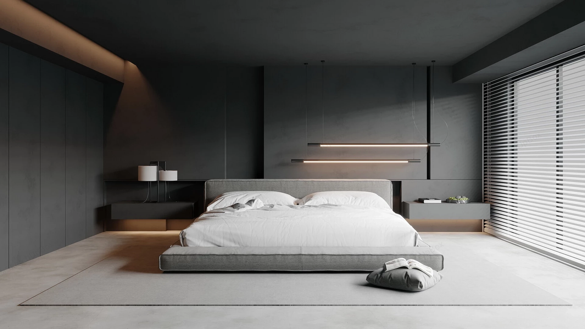 Dark Minimalist Bedroom sketchup model preview - SketchupBox