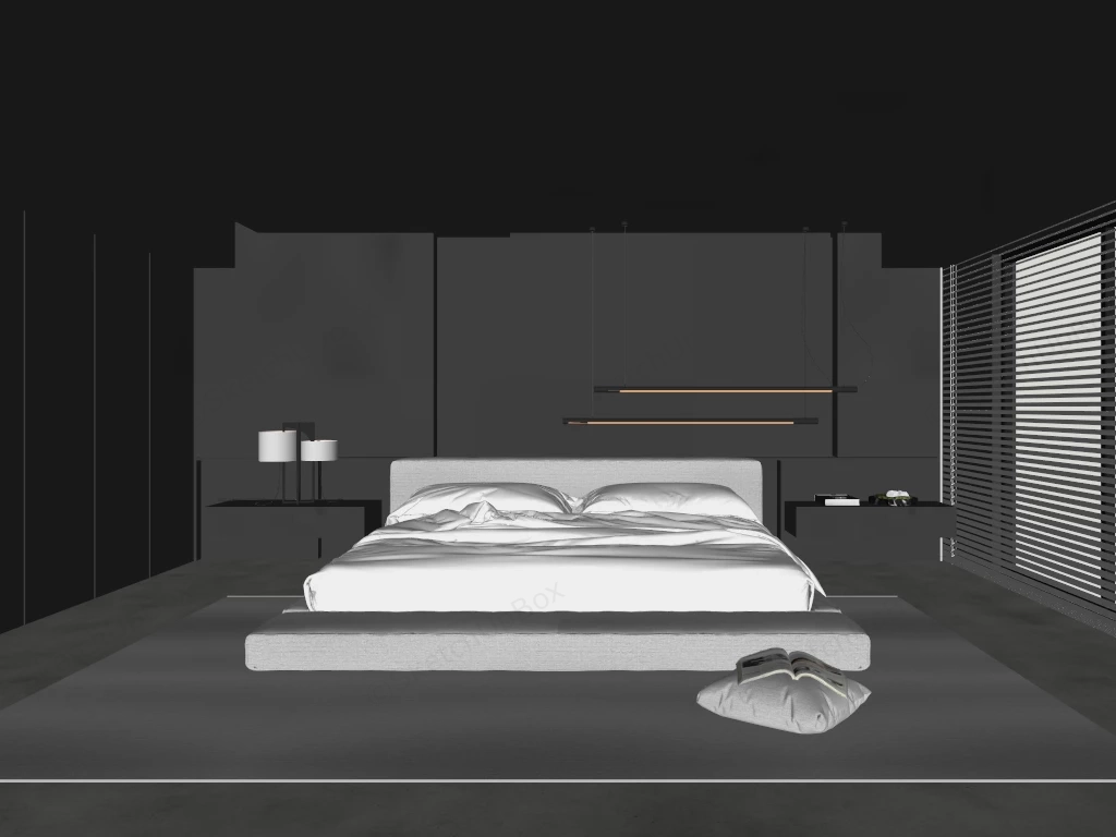 Dark Minimalist Bedroom sketchup model preview - SketchupBox