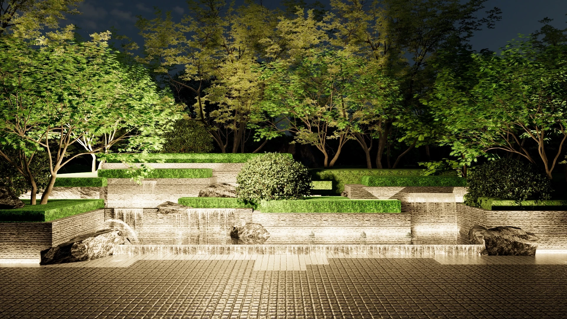 Large Outdoor Waterfall & Fountain sketchup model preview - SketchupBox