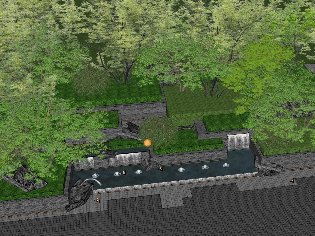 Large Outdoor Waterfall & Fountain sketchup model preview - SketchupBox