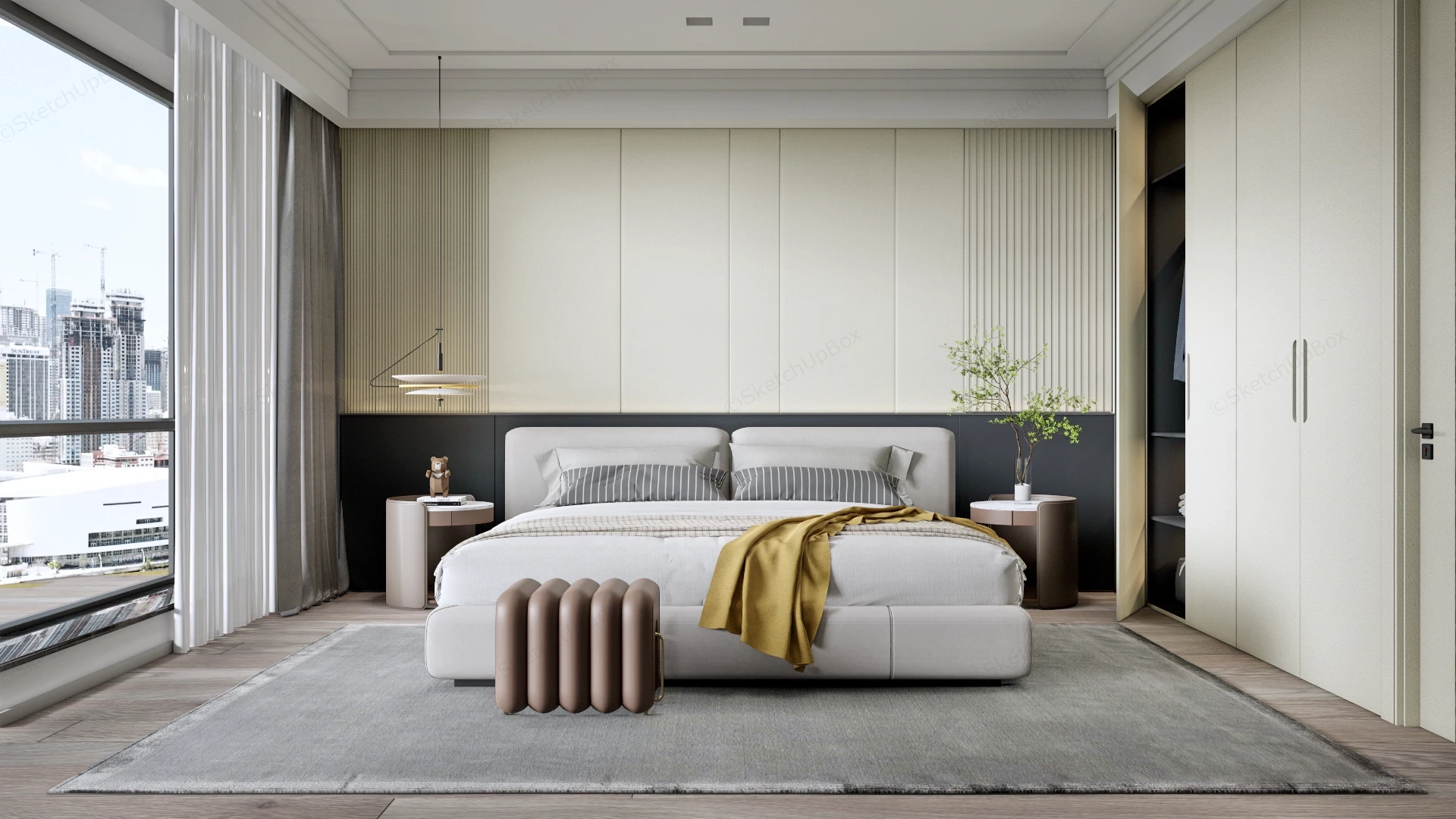 Two Tone Modern Bedroom Design sketchup model preview - SketchupBox