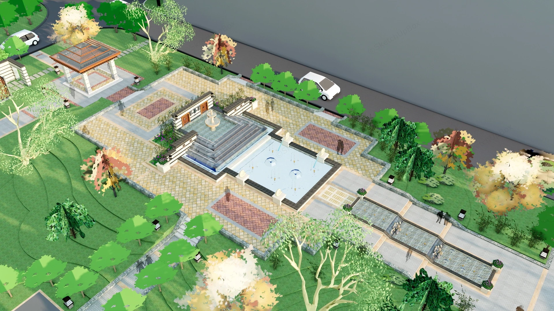 Street Square Park sketchup model preview - SketchupBox
