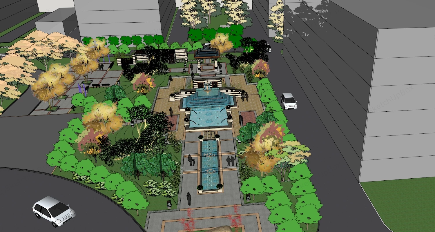 Street Square Park sketchup model preview - SketchupBox