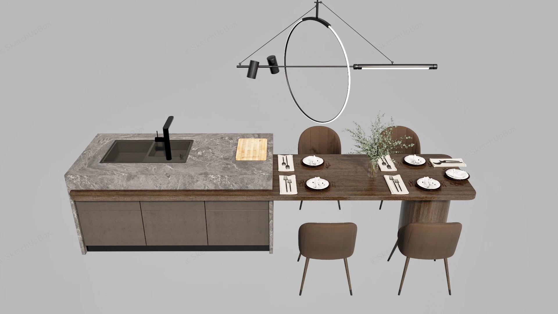 Kitchen Table Bar Island sketchup model preview - SketchupBox