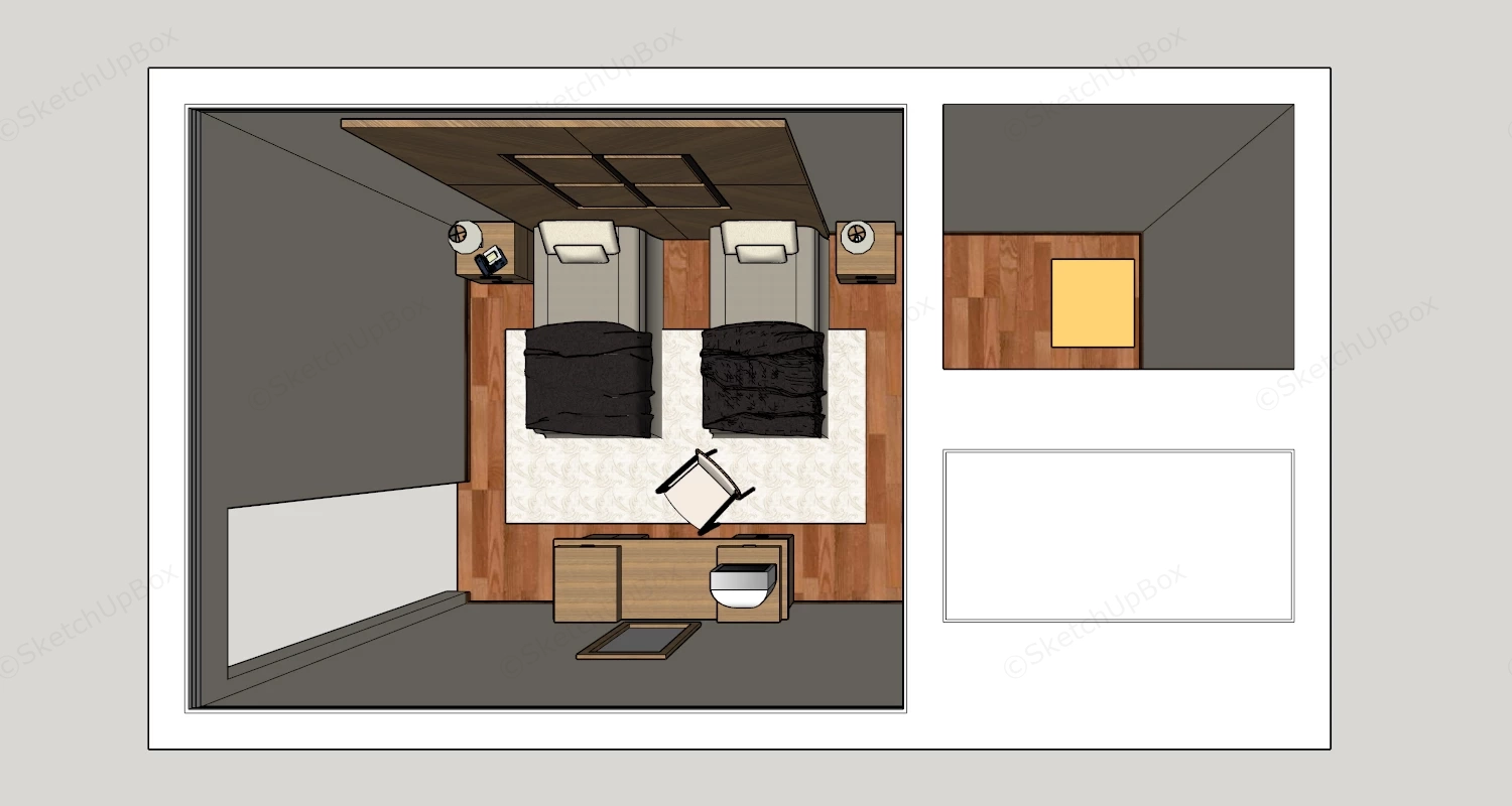 Double Bed Hotel Room sketchup model preview - SketchupBox
