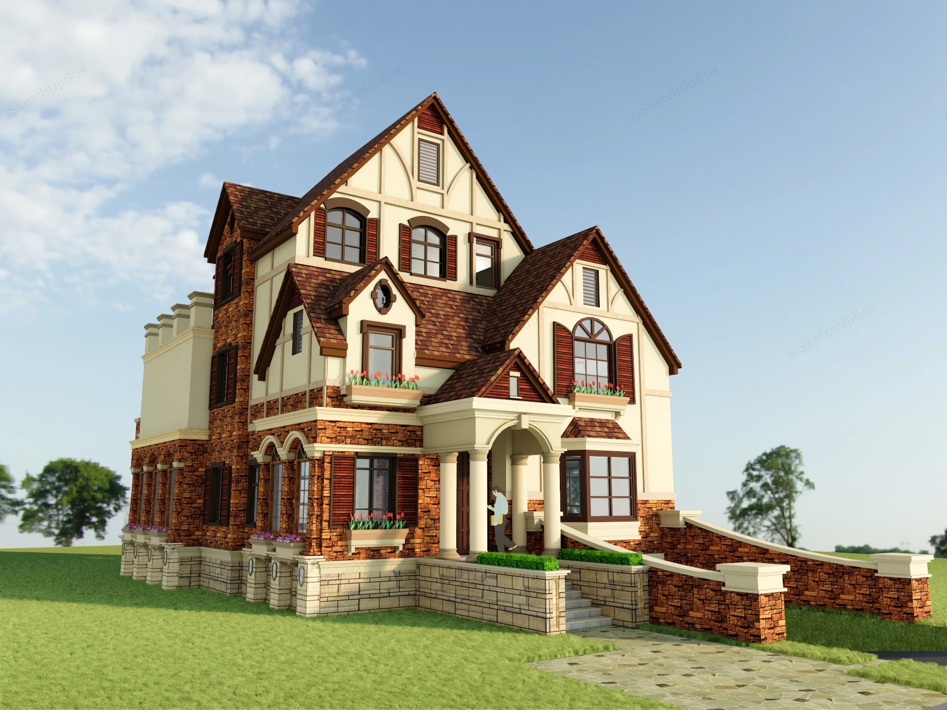 English Country House sketchup model preview - SketchupBox
