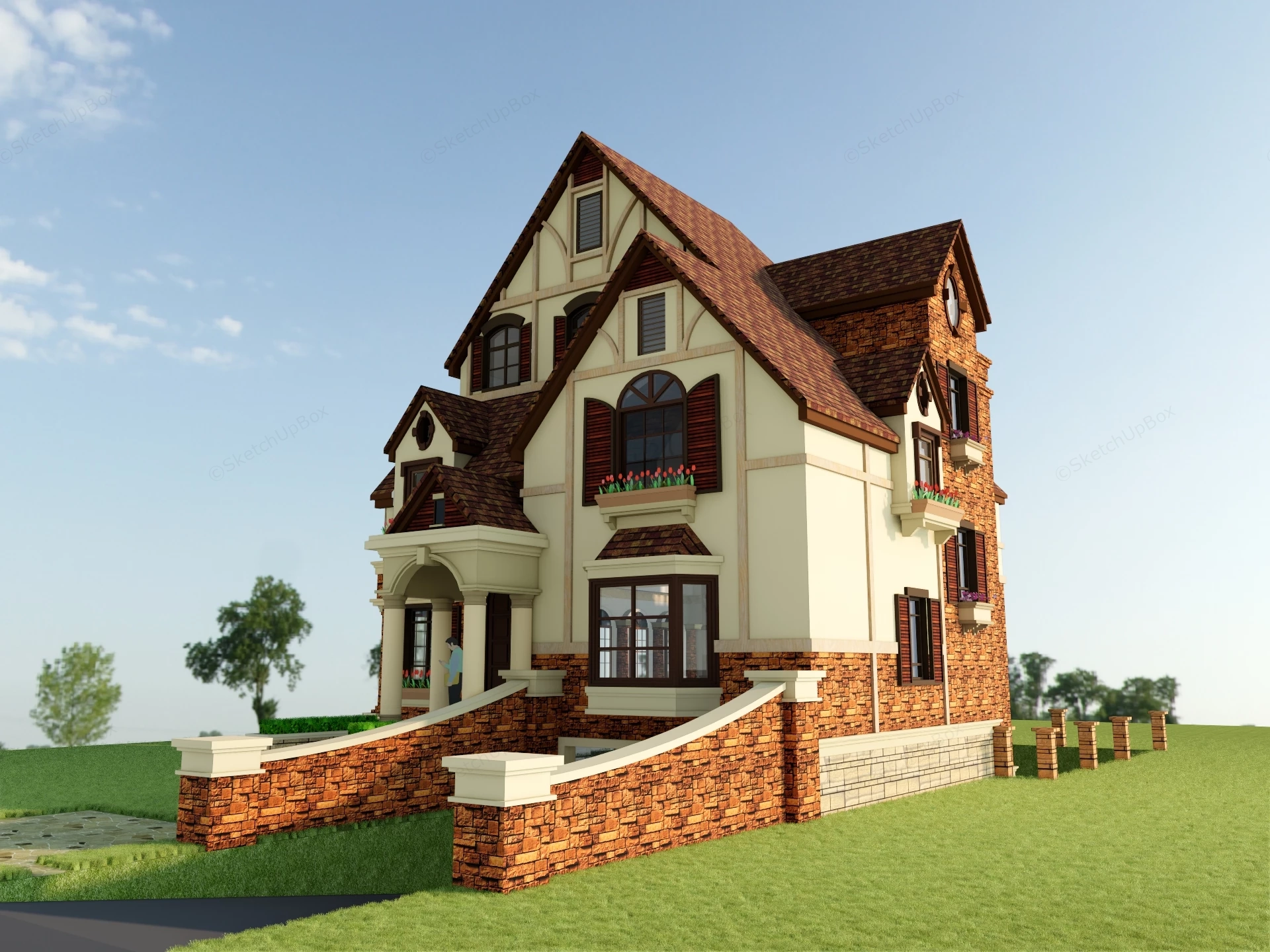 English Country House sketchup model preview - SketchupBox