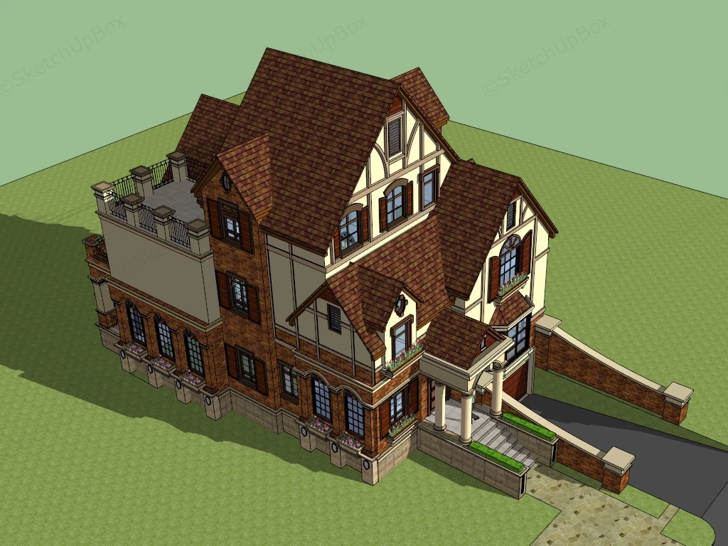 English Country House sketchup model preview - SketchupBox