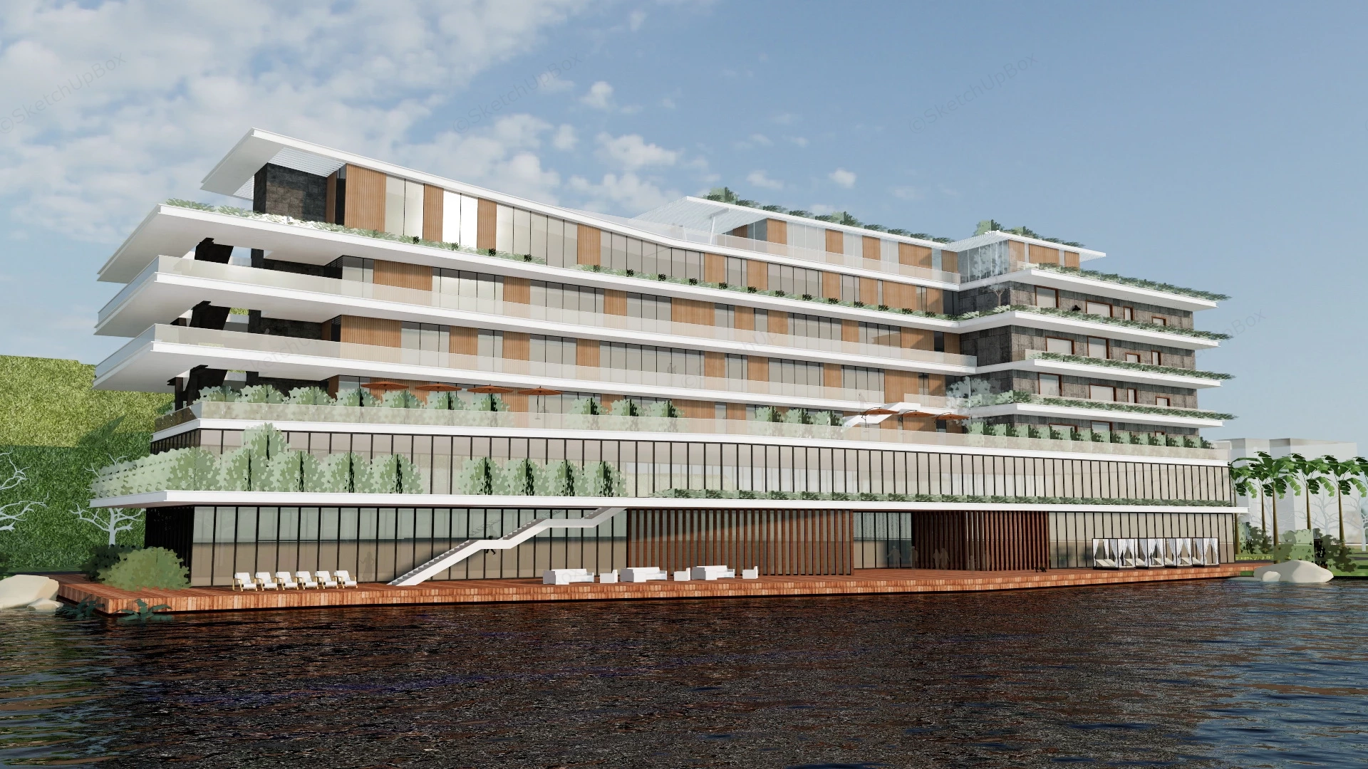 Lakeside Resort Hotel sketchup model preview - SketchupBox