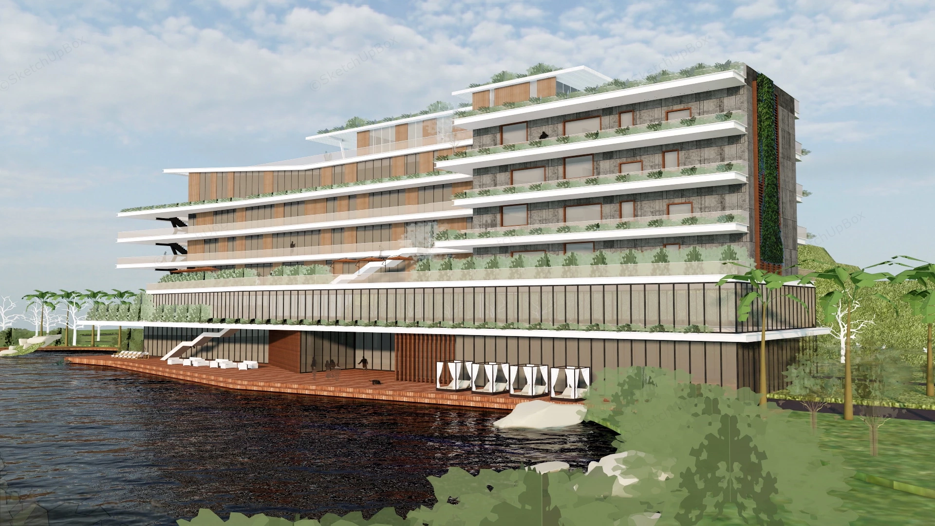 Lakeside Resort Hotel sketchup model preview - SketchupBox