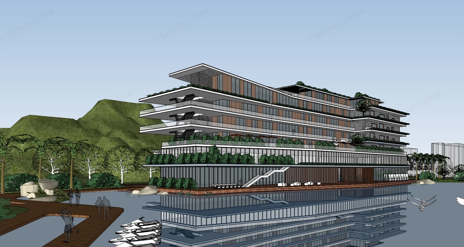Lakeside Resort Hotel sketchup model preview - SketchupBox