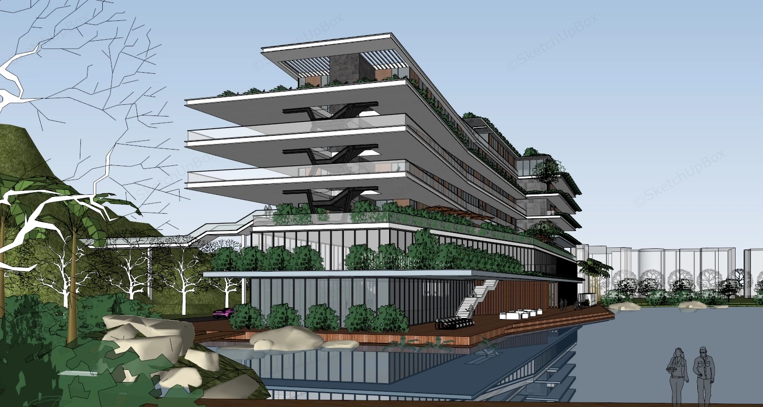Lakeside Resort Hotel sketchup model preview - SketchupBox