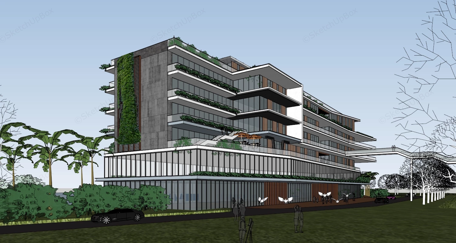 Lakeside Resort Hotel sketchup model preview - SketchupBox