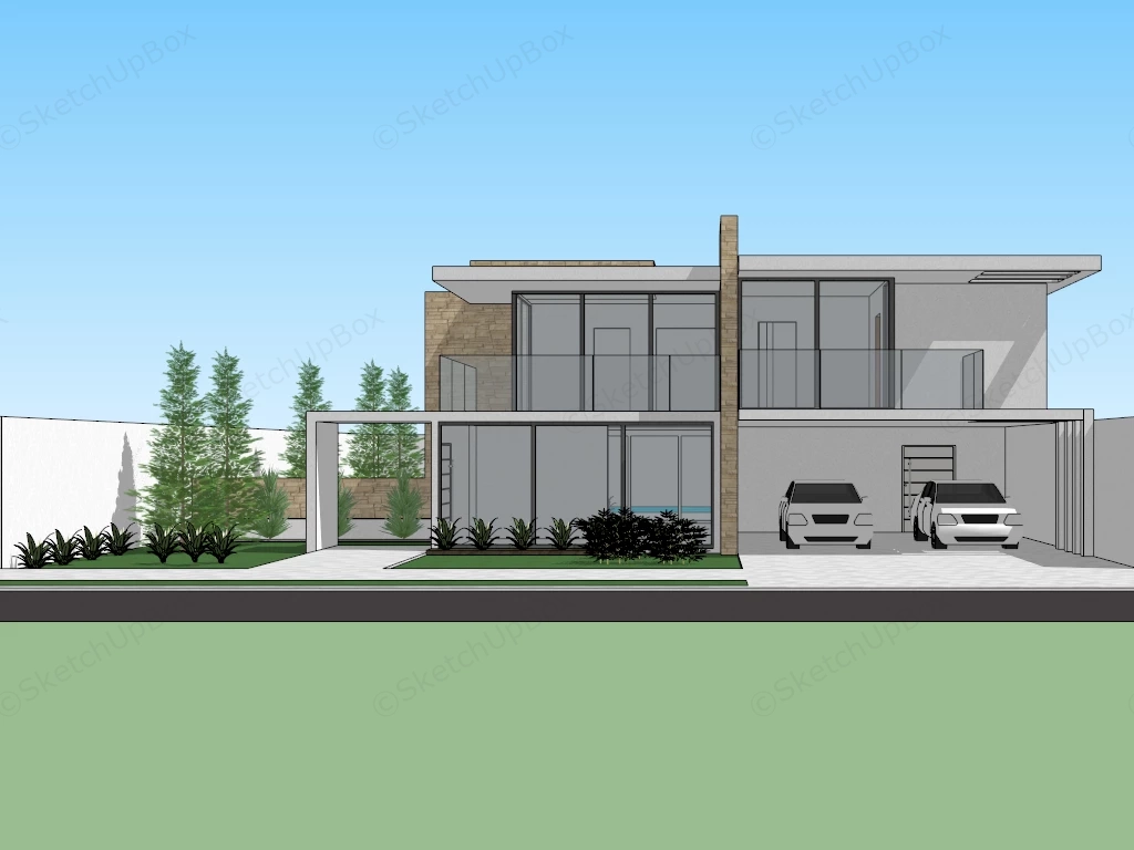 Modern House With Pool And Garage sketchup model preview - SketchupBox