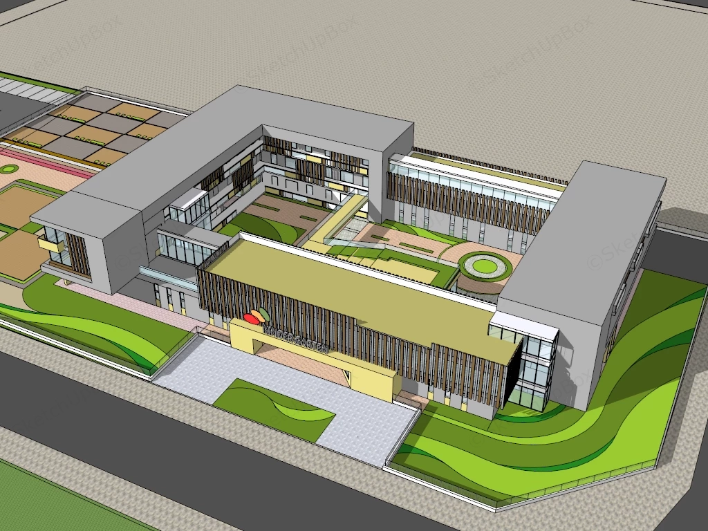 Modern Kindergarten Architecture sketchup model preview - SketchupBox