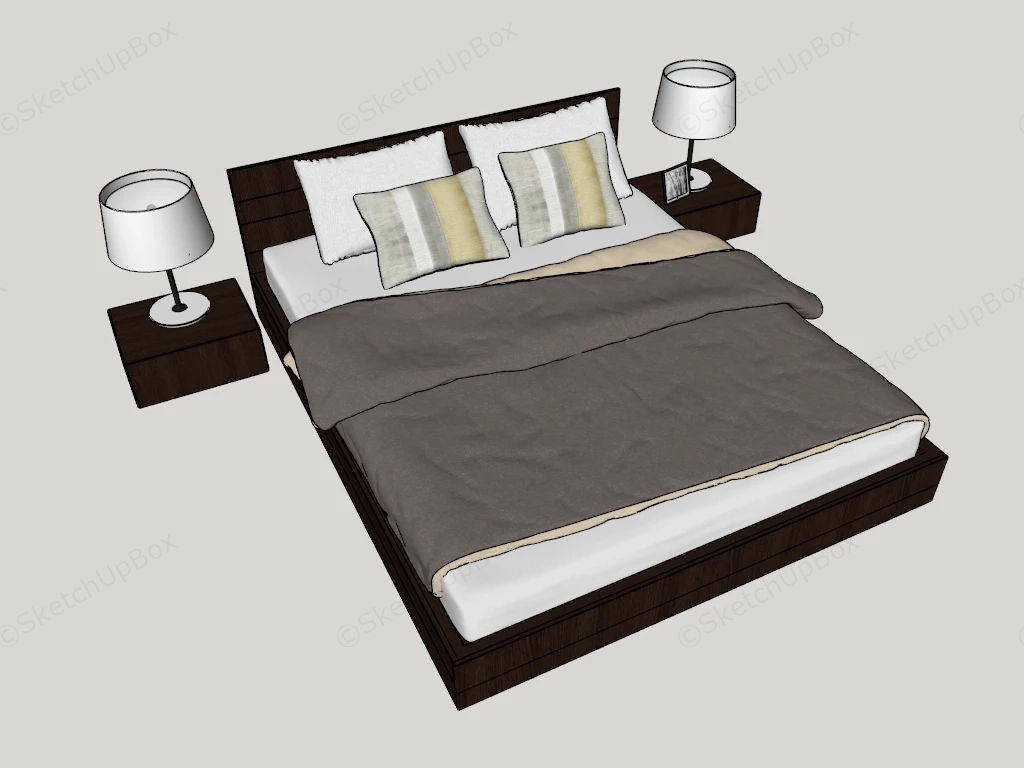 Dark Wood Bedroom Furniture Set sketchup model preview - SketchupBox