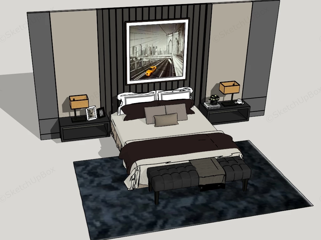 Brown Bedroom Furniture Ideas sketchup model preview - SketchupBox