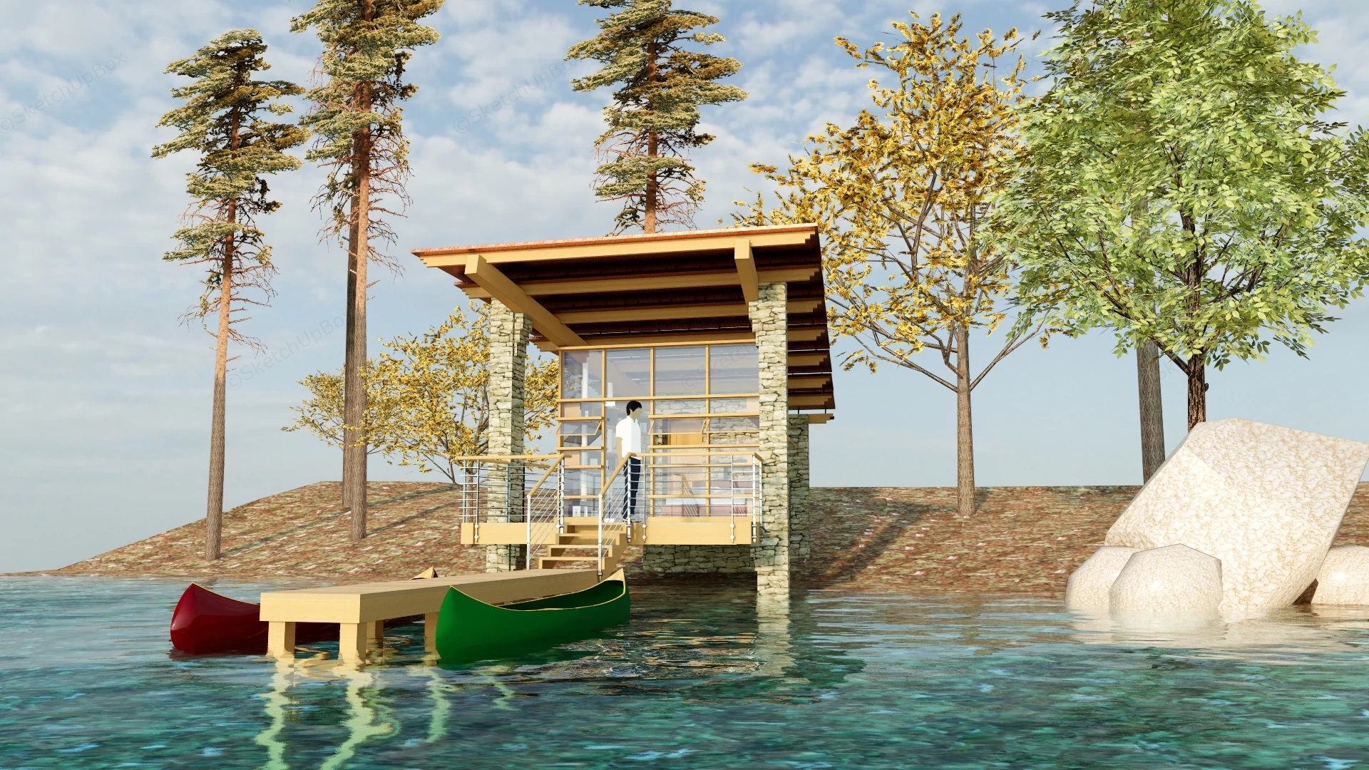 Lakefront Tiny Cabin sketchup model preview - SketchupBox