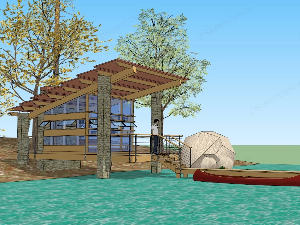 Lakefront Tiny Cabin sketchup model preview - SketchupBox