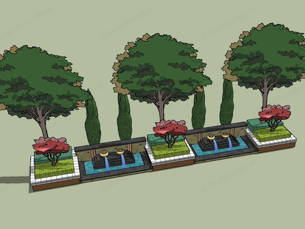 Small Pond Fountain And Plant sketchup model preview - SketchupBox