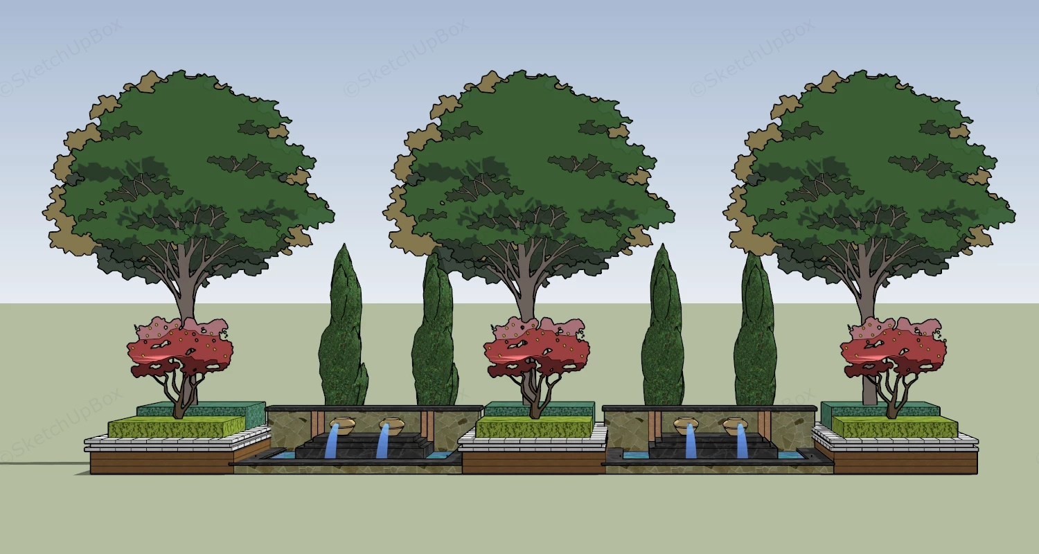 Small Pond Fountain And Plant sketchup model preview - SketchupBox