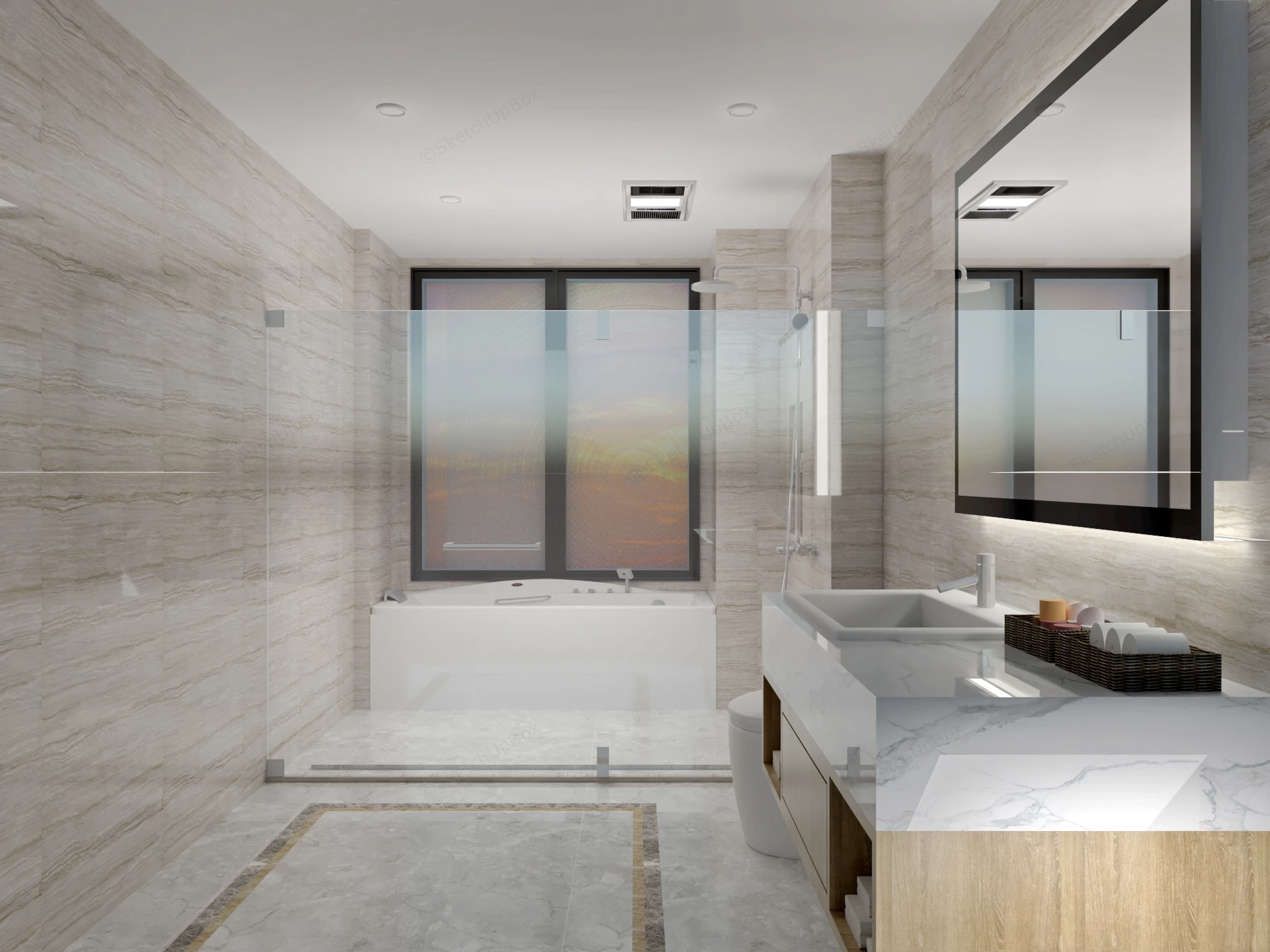 Compact Bathroom Design With Shower And Tub sketchup model preview - SketchupBox