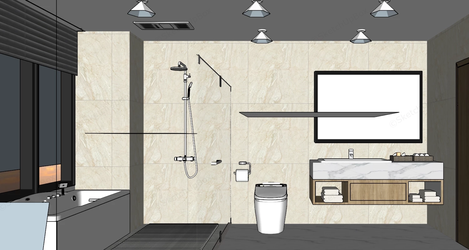 Compact Bathroom Design With Shower And Tub sketchup model preview - SketchupBox