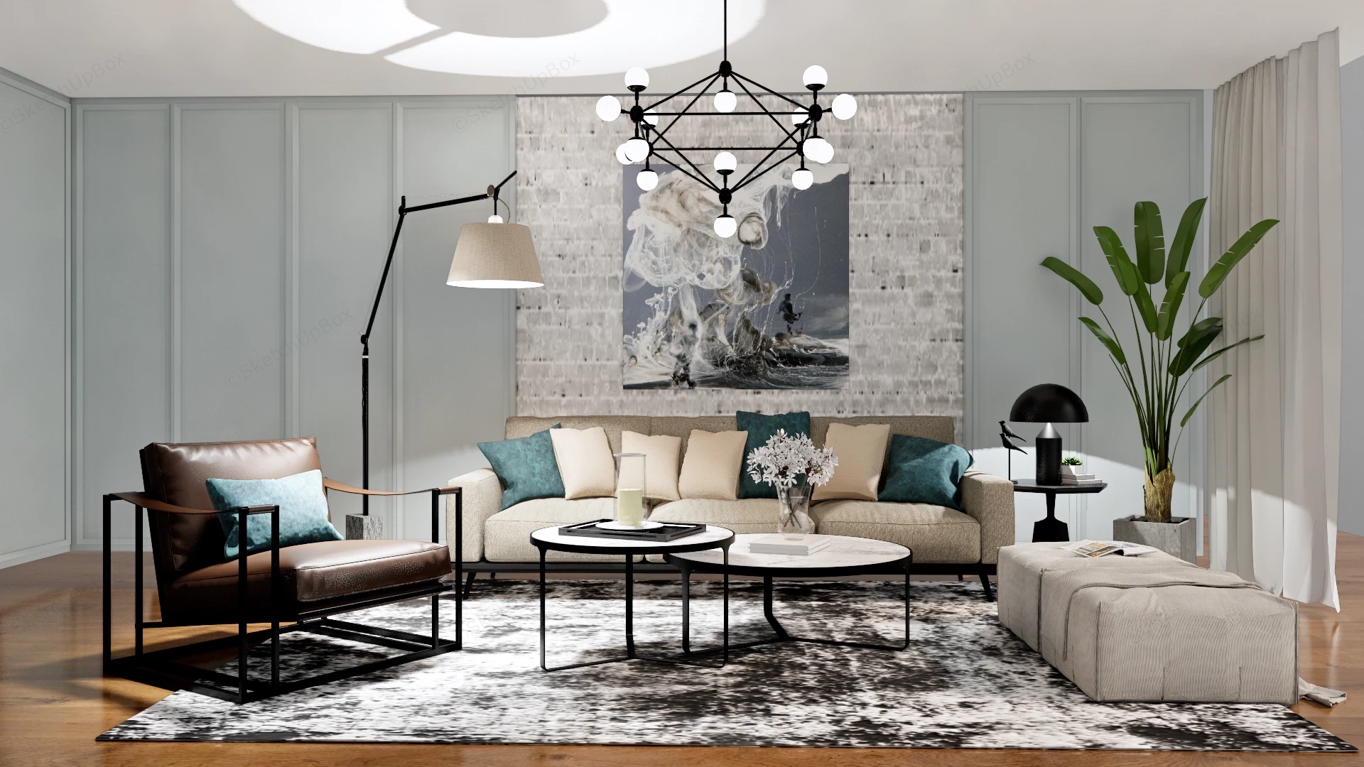 Modern Industrial Living Room sketchup model preview - SketchupBox