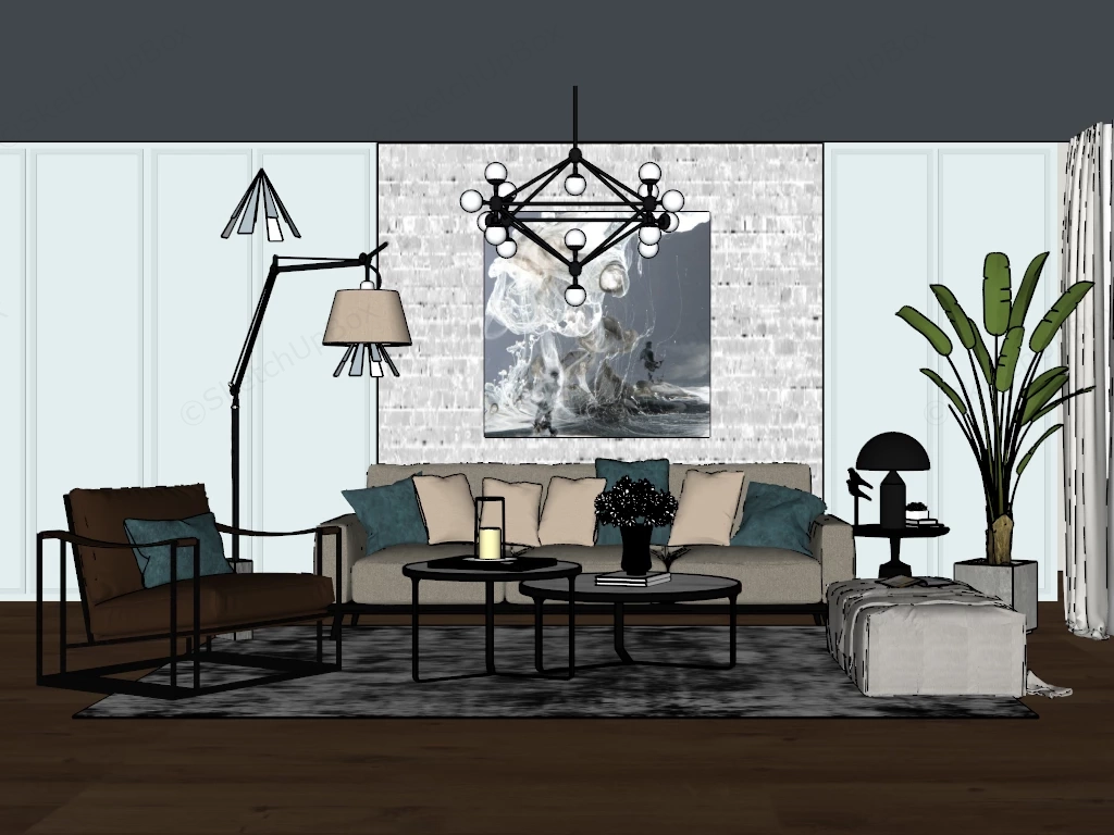 Modern Industrial Living Room sketchup model preview - SketchupBox