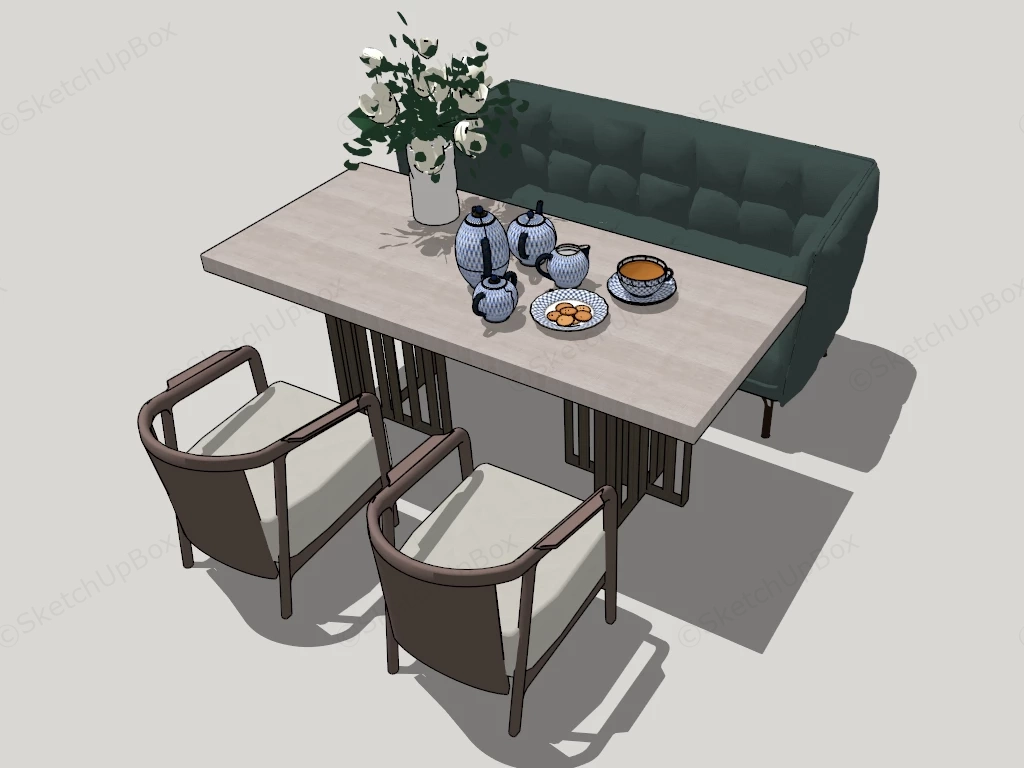 Booth Dining Table Set sketchup model preview - SketchupBox