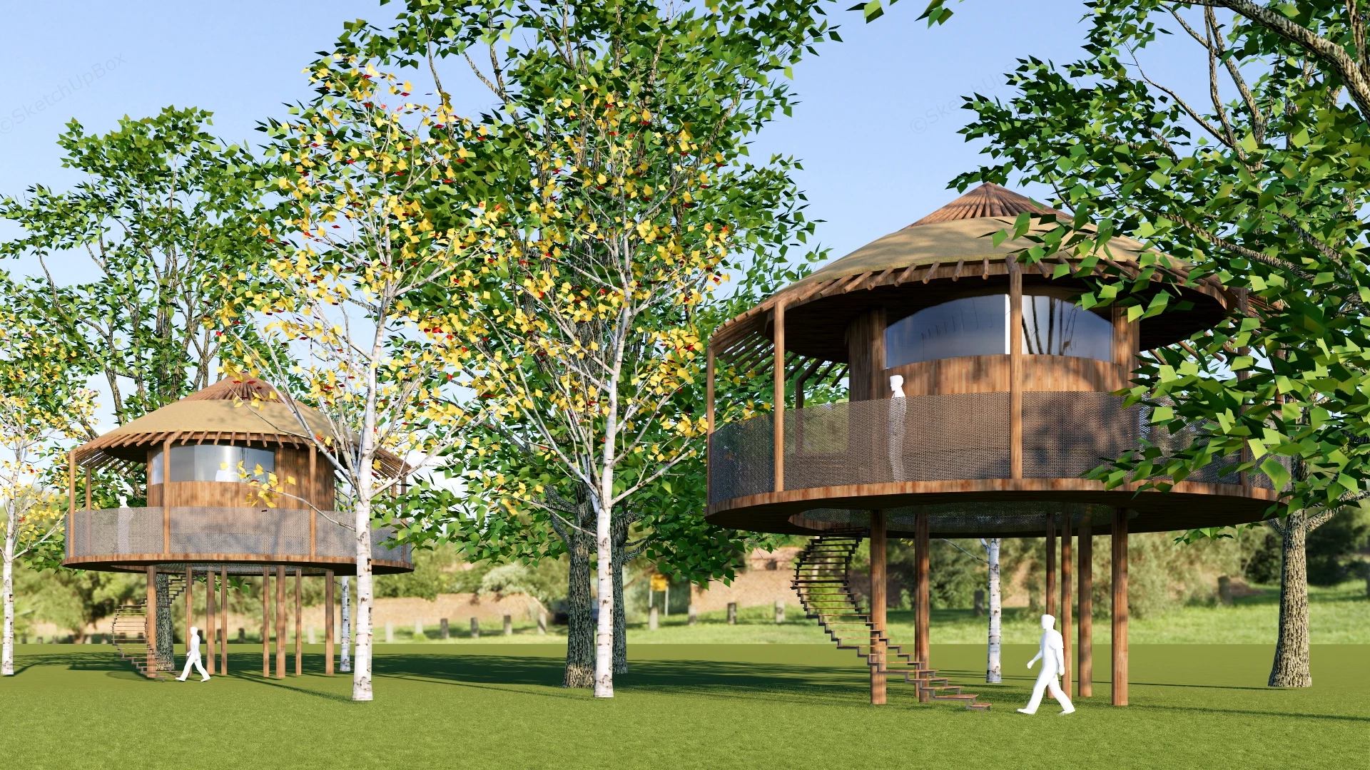 Round Treehouse Cabins sketchup model preview - SketchupBox