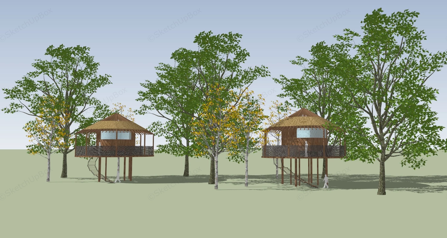 Round Treehouse Cabins sketchup model preview - SketchupBox